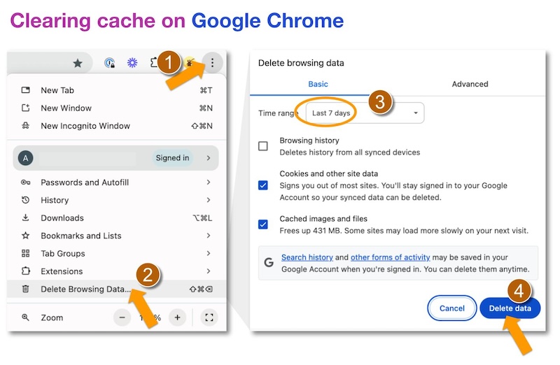 clearing cache in chrome