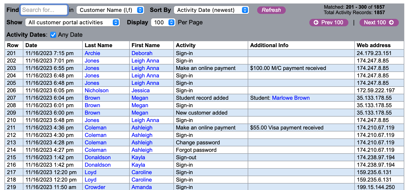 Customer Portal Monitor